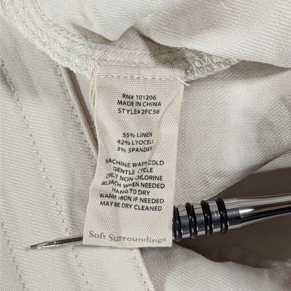 Soft Surroundings Cream Baggy Linen Blend Straight Leg Pockets Drawstring  Sz 12 - Picture 6 of 14